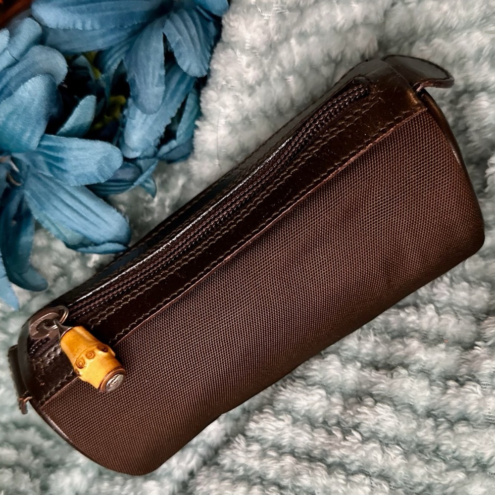 Gucci Bamboo Mini Cylinder Pouch-Brown with Bamboo Zipper Pull